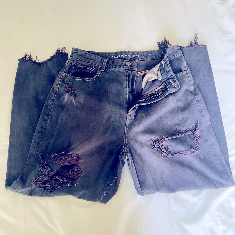 Purple Distressed American Eagle Curvy Mom Jeans